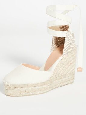 Castaner White Espadrille Wedge Ankle-Tie